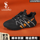 LOUISPRO品牌男鞋透氣百搭休閑運動(dòng)鞋男科技旋鈕免系帶網(wǎng)面旅游鞋子男 黑金 39 運動(dòng)鞋碼
