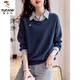 啄木鳥(niǎo)假兩件襯衫女2026春秋新款時(shí)尚氣質(zhì)減齡長(cháng)袖休閑顯瘦通勤百搭上衣 藏青色 2XL