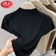 浪莎（LangSha）2025春秋夏季新款半高領(lǐng)軟糯短袖T恤針織衫女修身顯瘦小立領(lǐng)打底 黑色 XL (115-135斤)