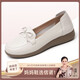 信諾（SiGNEW）媽媽鞋軟皮軟底小皮鞋女士淺口單鞋一腳蹬平底女鞋 1-57米白色39