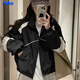 FSHE拼色外套女立領(lǐng)春夏秋2025新款寬松休閑夾克歐美風(fēng)拉鏈開衫女上衣 黑色 M