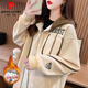 皮爾卡丹（pierre cardin）華夫格衛衣外套女開(kāi)衫連帽春秋薄款寬松學(xué)生潮大碼女裝2025年新款 杏色【冬季加絨】 2XL 165-200斤