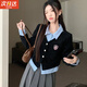 JIOESC學(xué)院風(fēng)女假兩件針織衫POLO領(lǐng)長(zhǎng)袖襯衫上衣內(nèi)搭春季韓系穿搭女裝 黑色 學(xué)院風(fēng)假兩件上衣 L 建議90-130