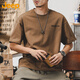 吉普（JEEP）短袖T恤男夏季潮流休閑打底衫男士寬松上衣服男裝 咖色 2XL