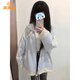 派吉鯊學(xué)院風(fēng)街頭拼接棒球服女2025年新款BF風(fēng)休閑oversize短外套 藍(lán)色【版】 S 【建議80-100斤】
