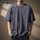 JEEP SPIRIT正品吉普高端短袖男日系復(fù)古t恤男簡約刺繡竹節(jié)棉寬松大碼上衣男 2682深灰t恤 4XL 碼 適合210-230斤