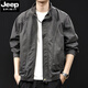JEEP SPIRIT夾克男2025新款春秋款衣服日系潮牌男裝寬松大碼男士純棉工裝外套 黑色 XL 適合140-160斤