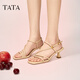 他她（TATA）高跟一字帶涼鞋女鞋法式復古綁帶涼鞋2025秋新款 杏色 37