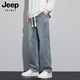 JEEP SPIRIT吉普牛仔褲男2025春夏季寬松直筒美式高街闊腿褲簡(jiǎn)約男士休閑長(cháng)褲 深懷舊 L
