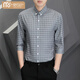 莫代爾男士高端七分袖冰絲豎細條紋襯衫夏季薄款商務(wù)休閑襯衣服男裝短袖 115灰小格 XL