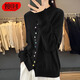 燠陽(yáng)春秋新款開(kāi)衫女V領(lǐng)針織衫百搭上衣時(shí)尚寬松小外套打底外搭 多扣-黑色 XL 【120-140斤】