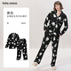 tutuanna春秋全棉長(cháng)袖睡衣女 起毛布花朵滿(mǎn)印舒適家居服套裝女 黑色 160/84A  (適合身高155-17 均碼