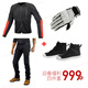 KOMINE SAFETY&INNOVATION【999元四件套】春夏騎行服套裝福袋一套騎行夾克牛仔褲鞋子手套 黑色