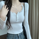 紅妝聚美夏季蕾絲邊打底衫女長袖t恤女士打底衫洋氣款白色黑色打底衫內(nèi)搭 白色修身長袖t桖【帶胸墊】 均碼 【80-125斤】