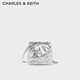CHARLES&KEITH迷你菱格流浪包單肩斜挎雙肩包包女包生日禮物CK2-60782390 Silver銀色 S