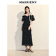 MAXRIENY法式復古花邊收腰連衣裙25春款浪漫赫本風長裙約會小黑裙 黑色 L