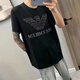FALAMAONE潮牌同款老鷹字母燙鉆t恤社會精神小伙修身百搭短袖夏季圓領套頭 FYH896黑 L (100-120斤)