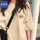 真維斯（JEANSWEST Z+）純棉短袖t恤女2025新款春夏小個(gè)子寬松半截袖體恤上衣潮流T恤女 卡其（印象櫻花X） L （100-115斤）