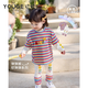 幼歌（YOUGE）春新中小童繽紛彩虹假兩件打底衫打底褲親膚透氣兩件套 彩色條紋 (上衣） 90 cm