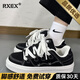 RXEX男鞋輕便透氣板鞋男春夏季新款情侶休閑小白鞋厚底增高帆布鞋子男 黑色升級款 42 (260mm)