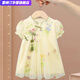 雷姆汀中秋演出服女童旗袍連衣裙夏裝公主中國漢服中式寶寶禮服夏季裙子 米黃色紗裙 100
