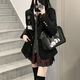 UKUHPK原創(chuàng)jk制服套裝女秋冬款正版學院風校供格裙子針織開衫疊穿一整套 四件套深灰開衫+襯衫+玄紅裙+紅 M