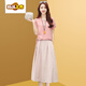 初徑棉麻時(shí)尚套裝裙2025夏裝新款女裝短袖圓領(lǐng)亞麻兩件套中長(cháng)款連衣裙 粉色 2XL 建議【120-130】