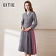 愛(ài)特愛(ài)（EITIE）春季新款商場(chǎng)同款翻領(lǐng)收腰顯瘦七分袖撞色裙擺時(shí)尚連衣裙6507255 碳灰53 M 160