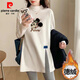 皮爾卡丹（pierre cardin）開(kāi)叉打底衫女德絨半高領(lǐng)內搭2026秋冬新款中長(cháng)款寬松長(cháng)袖T恤上衣 白色-眼鏡米奇 【德絨加厚】 2XL 建議【140-155斤】
