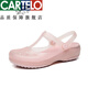 卡帝樂鱷魚（CARTELO）品牌真皮2025夏季新款洞洞鞋女涼鞋沙灘鞋女平底防水防滑包頭涼拖 玫瑰金 37