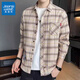 真維斯（Jeanswest）格子長(cháng)袖襯衫2026春秋季新款潮男士寬松休閑襯衣外套薄款防曬衣服 2109卡其 3XL 【160-175斤】