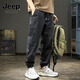JEEP SPIRIT吉普2025工裝夏季男士休閑褲寬松速干運(yùn)動長褲薄款哈倫沖鋒束腳褲 黑色 L 推薦體重130-150斤