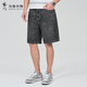 與狼共舞【含桑蠶絲】夏季輕奢桑蠶絲水洗牛仔短褲五分褲 002黑灰 32 