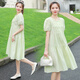 孕婦連衣裙夏季新款韓版短袖孕期小個(gè)子孕婦夏裝中長(zhǎng)款夏天裙子女 綠色--單件裙子 L【建議120-135斤左右】