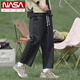 NASA XVVX山系咖色純棉工裝褲子男夏季新款寬松直筒九分闊腿褲男生休閑長褲 黑色 2XL
