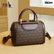 袋鼠中年女士手提包2024七夕歐美情人節枕頭包復古波士頓單肩斜挎包 R紋咖啡色