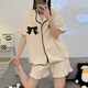 JIOESC睡衣女款夏季短袖短褲甜美可愛(ài)學(xué)生可外穿寬松大碼家居服兩件套QC 黑邊蝴蝶結 L 【100-120斤】