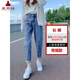 夏雨瑤老爹牛仔褲女高腰直筒寬松2025秋季新款大碼胖mm顯瘦蘿卜哈倫褲子 復古藍 M 適合95-110斤