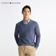 Tommy Hilfiger【純色V領(lǐng)】秋冬男裝純棉商務(wù)休閑簡(jiǎn)約繡標打底衫針織衫毛衣 【純色V領(lǐng)毛衣】-靛藍色C9T S （推薦：120-135斤）