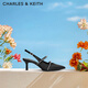 CHARLES&KEITH亮鉆一字帶尖頭包頭法式復(fù)古高跟涼鞋女生日禮物女CK1-61720199 BLACK TEXTURED黑色紋理 38