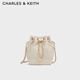 CHARLES&KEITH絎縫菱格鏈條水桶包雙肩包包女包女友生日禮物CK2-10701506 Beige米色 M