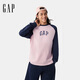 Gap男女裝2025春季新款印花logo撞色純棉插肩袖寬松長袖T恤725630 粉色 S (165/88A)亞洲尺碼