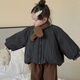 哈羅小黃鴨HAL.DUCK女童棉服外套冬裝2024新款韓版面包服女寶寶洋氣加厚闊腿褲兩件套 黑色 【韓系三色棉衣帶圍脖】 90