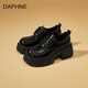 DAPHNE達芙妮系帶樂(lè )福鞋女2025春季新款簡(jiǎn)約英倫風(fēng)增高單鞋鏡面時(shí)尚舒適牛津鞋 黑色 37