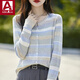 LISL AVE Av領(lǐng)條紋針織衫開(kāi)衫秋季穿搭女士短外套慵懶風(fēng)小個(gè)子顯瘦薄款上衣 灰色條紋 【開(kāi)衫JXSDYZP6138】 M
