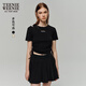 Teenie Weenie小熊女裝圓領(lǐng)T恤夏季潮酷辣妹露肩抽繩短袖 黑色 S