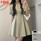 FSHE150小個(gè)子文藝風(fēng)連衣裙女夏季新中式國(guó)風(fēng)短裙子學(xué)生旗袍a字裙收腰 綠色 L 建議【105-120斤】