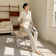 百顏高級感白色西裝外套女主持人馬甲套褲職場(chǎng)商務(wù)干練設計感正裝秋季 米白色西裝外套+喇叭褲 S