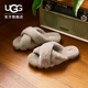 UGG春季女士時尚舒適純色交叉帶厚底露趾休閑懶人毛毛鞋 1107955 GOA | 山羊棕色 36