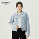 深呼吸DEEP BREATH女裝前短后長寬松翻領(lǐng)休閑牛仔夾克外套女A400916 藍 M (3碼)